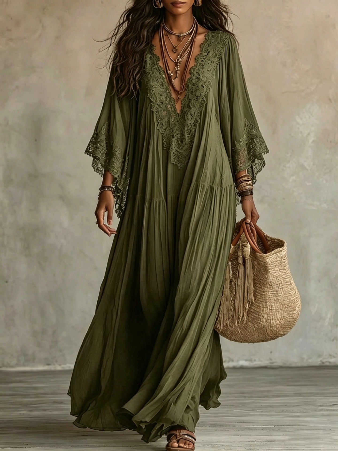 MOREAU LYON | ROBE MAXI AVEC DENTELLE POUR FEMMES