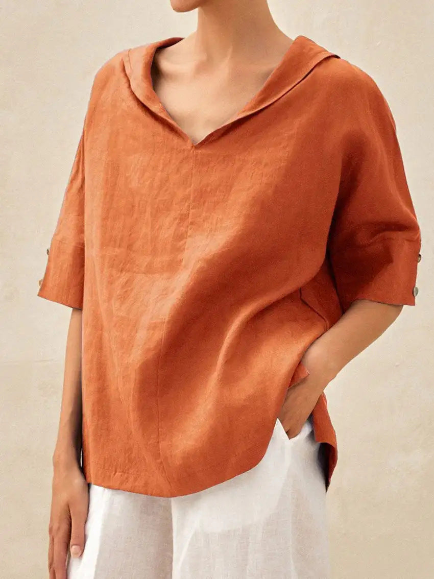 MOREAU LYON | BLOUSE EN LIN À COL EN V POUR FEMMES