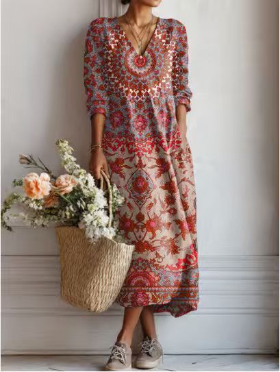 MOREAU LYON | ROBE MIDI EN LIN FLORAL ANCIEN POUR FEMMES