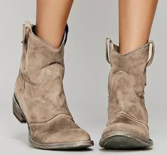 MOREAU LYON | BOTTES CLASSIQUES EN DAIM À TALONS BLOCS WESTERN POUR FEMMES