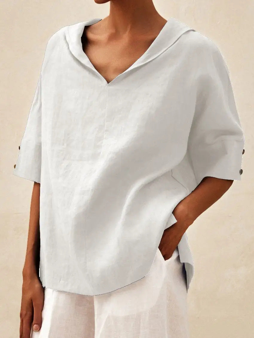 MOREAU LYON | BLOUSE EN LIN À COL EN V POUR FEMMES
