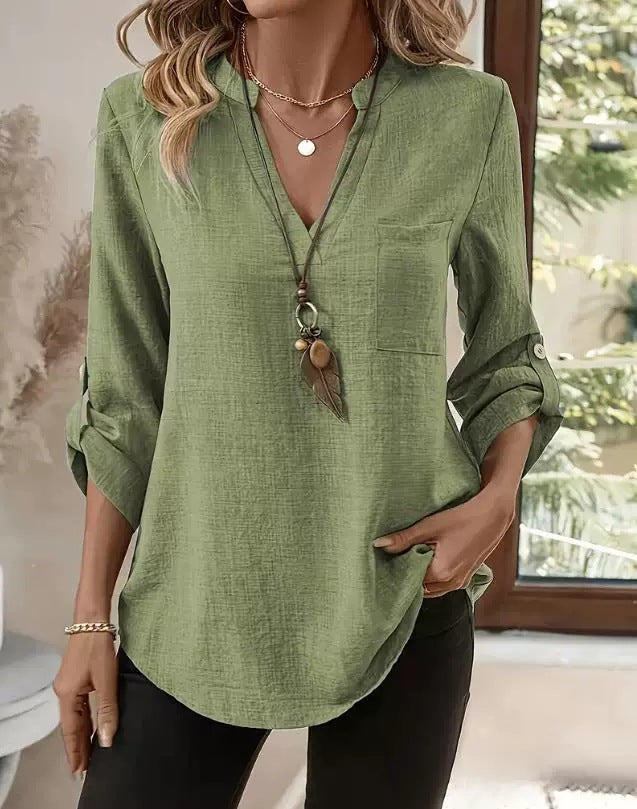 MOREAU LYON | BLOUSE CHIC QUOTIDIENNE COL V À MANCHES 3/4 POUR FEMME