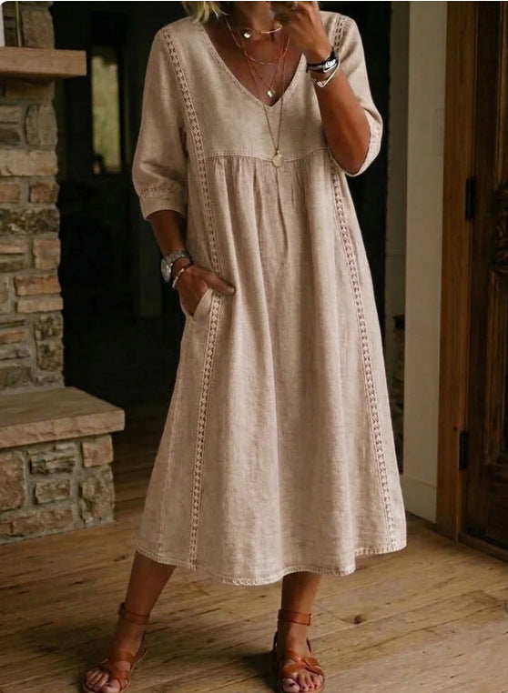 MOREAU LYON | ROBE MIDI CLASSIQUE COL V FEMME