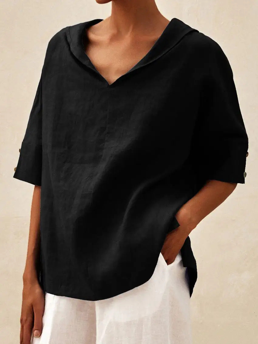 MOREAU LYON | BLOUSE EN LIN À COL EN V POUR FEMMES