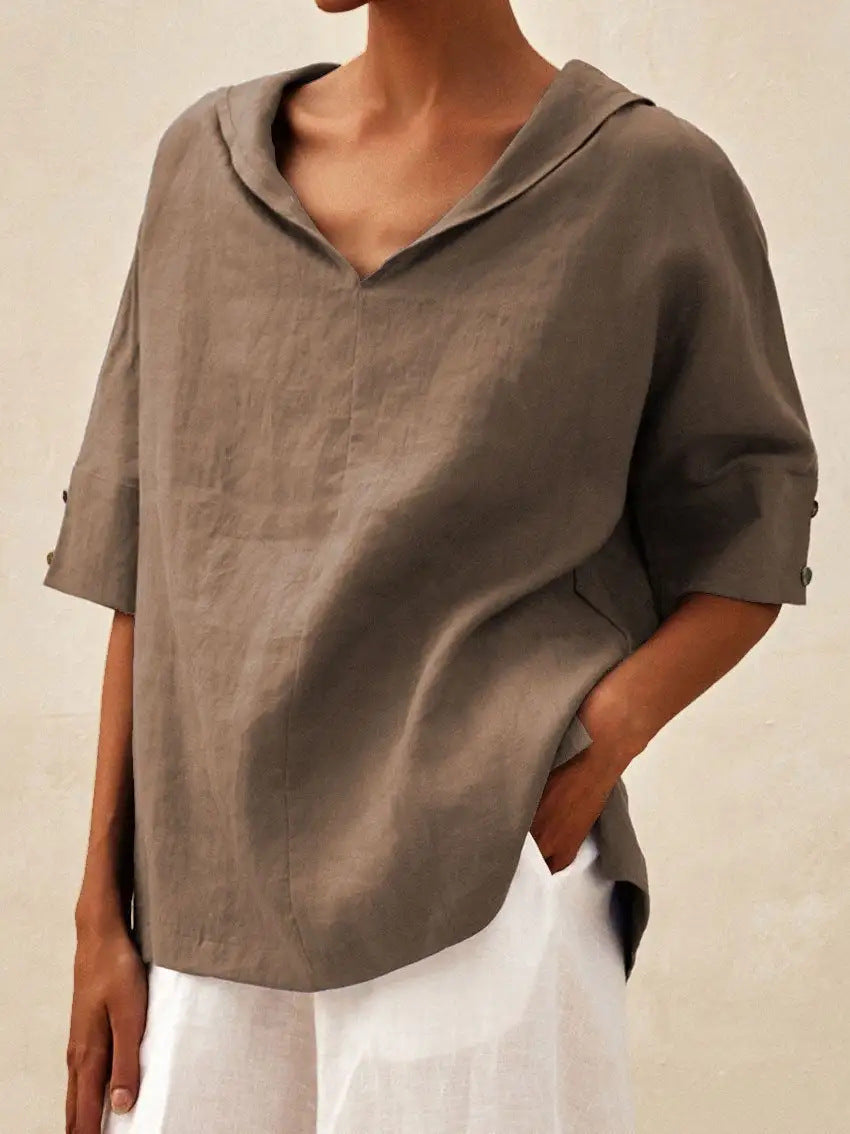 MOREAU LYON | BLOUSE EN LIN À COL EN V POUR FEMMES