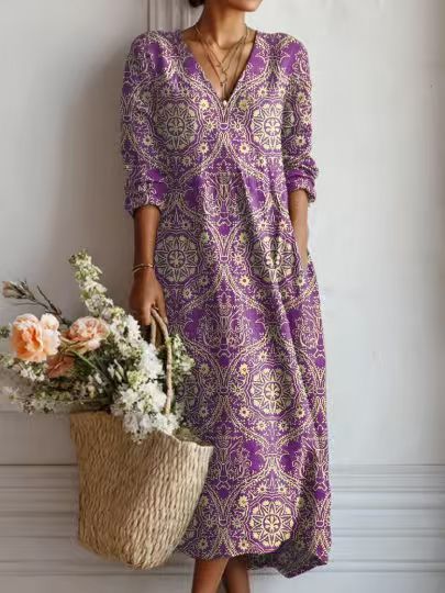 MOREAU LYON | ROBE MIDI EN LIN FLORAL ANCIEN POUR FEMMES
