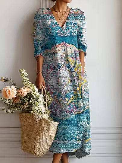 MOREAU LYON | ROBE MIDI EN LIN FLORAL ANCIEN POUR FEMMES