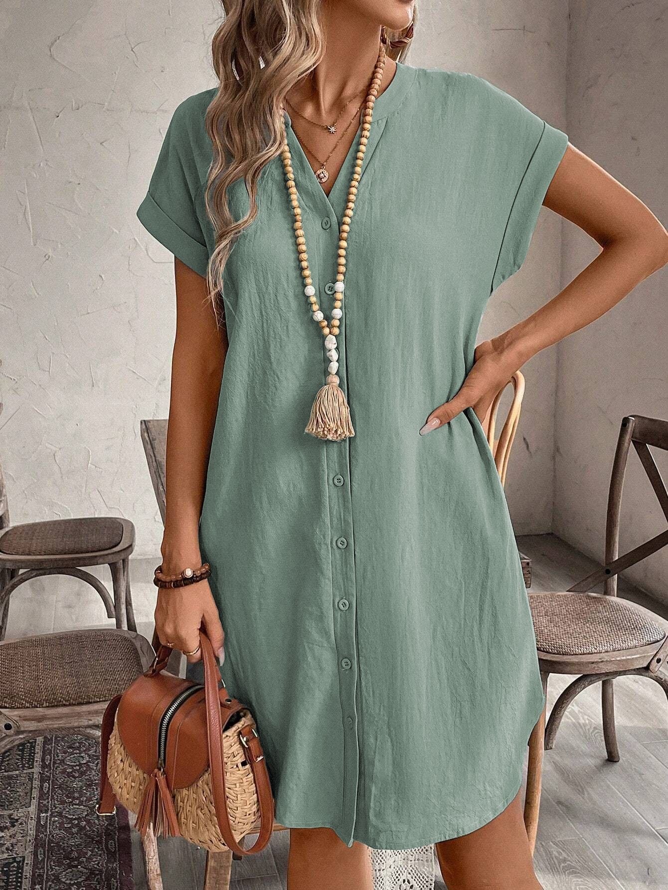 MOREAU LYON | ROBE CHEMISE À COL EN V POUR FEMMES