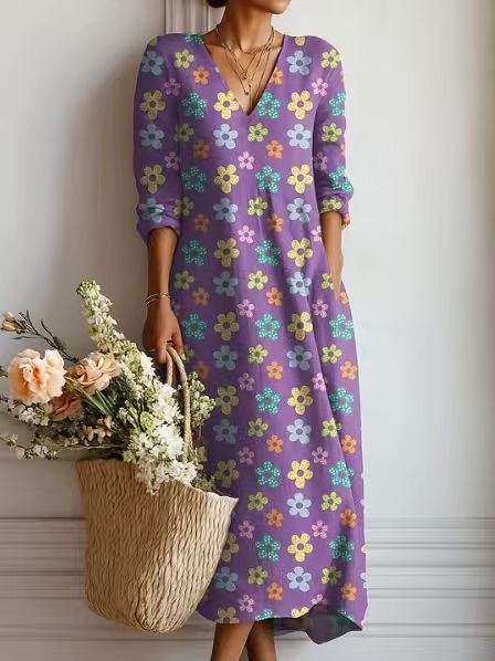 MOREAU LYON | ROBE MIDI EN LIN FLORAL ANCIEN POUR FEMMES