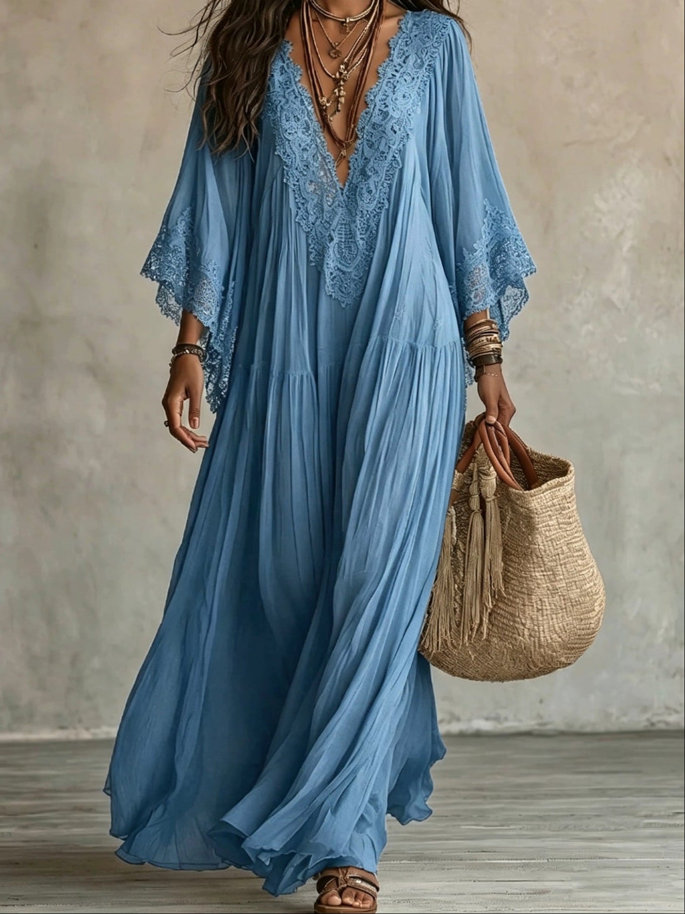 MOREAU LYON | ROBE MAXI AVEC DENTELLE POUR FEMMES