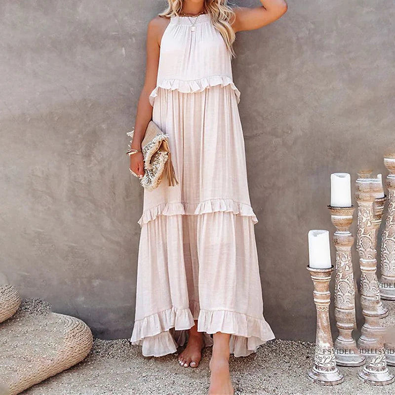 MOREAU LYON | ROBE MAXI À VOLANTS POUR FEMMES