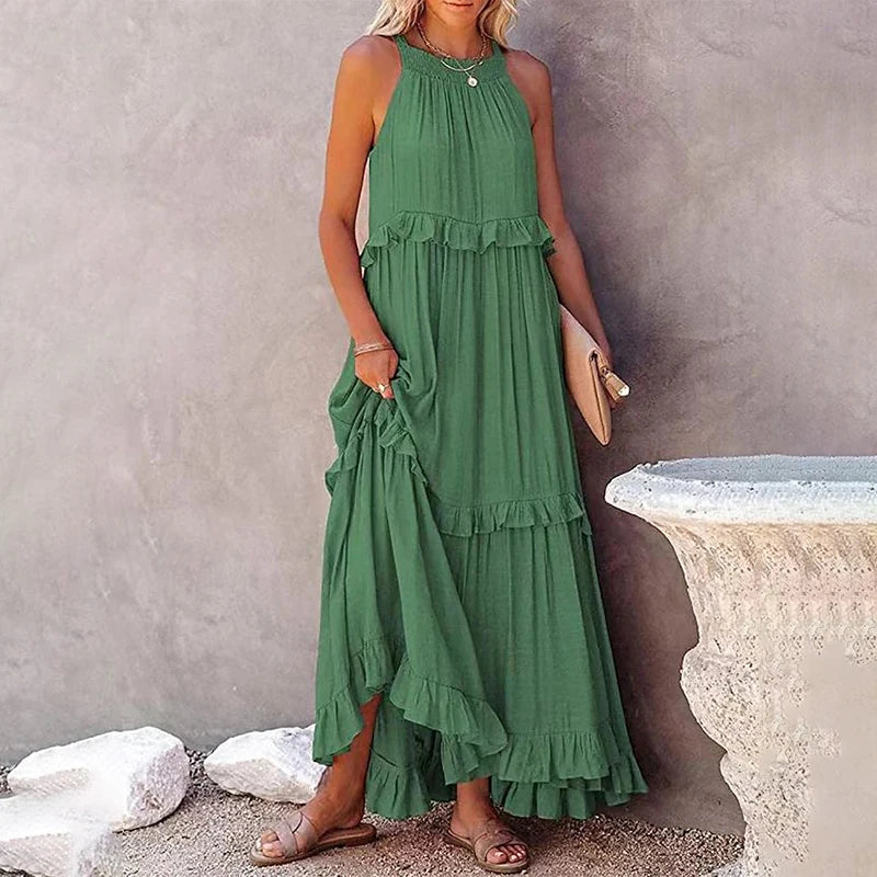 MOREAU LYON | ROBE MAXI À VOLANTS POUR FEMMES