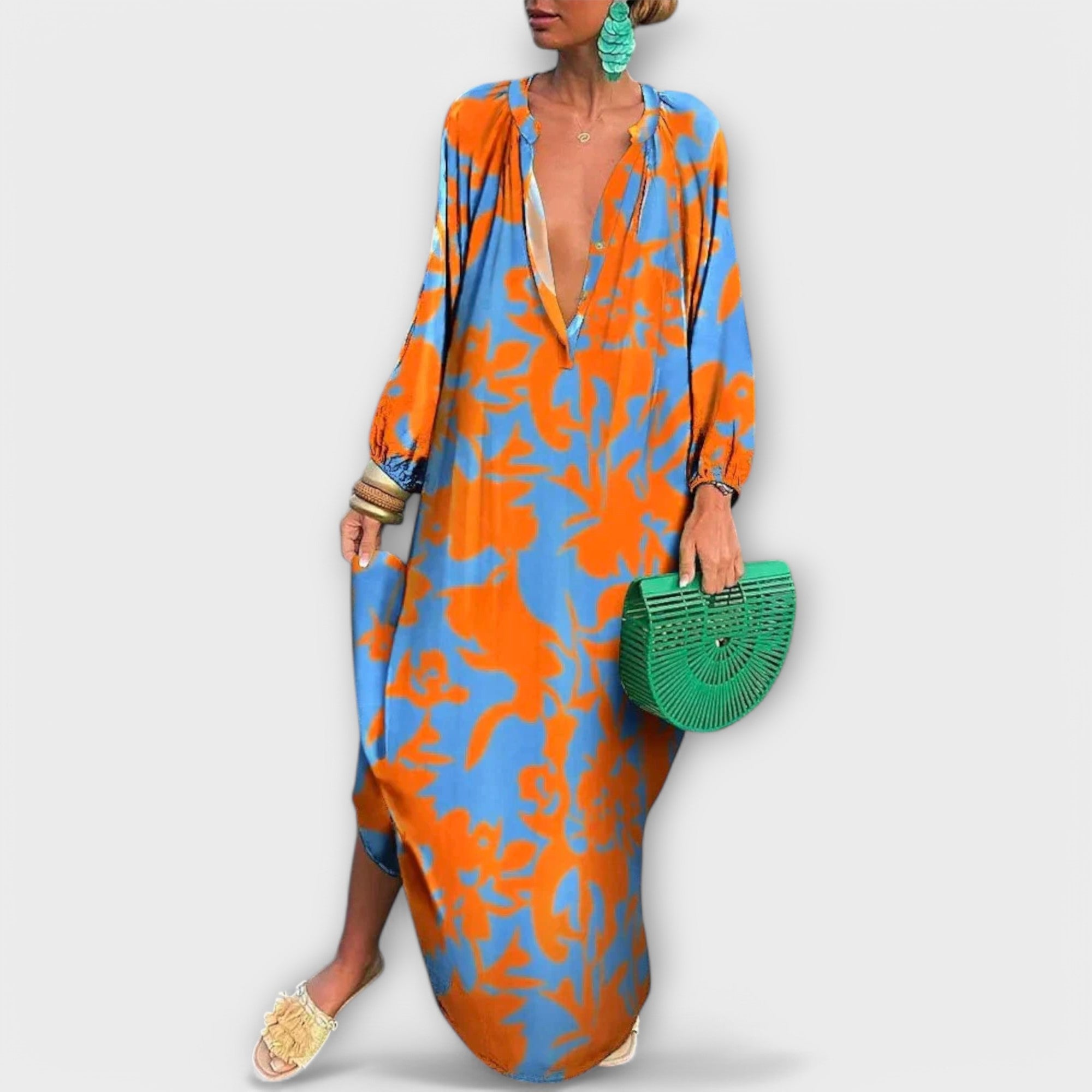 MOREAU LYON | ROBE MAXI À MANCHES LONGUES EN V POUR FEMMES