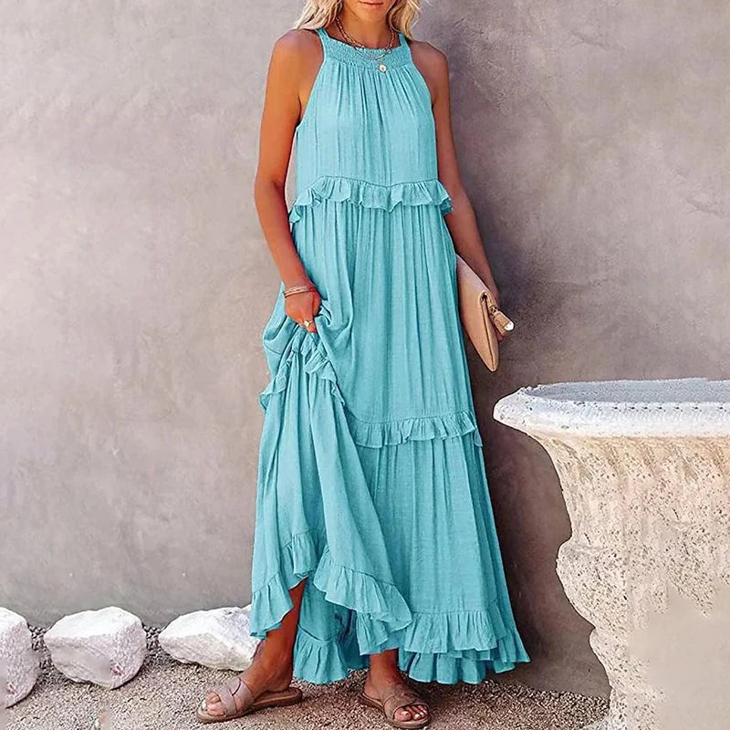 MOREAU LYON | ROBE MAXI À VOLANTS POUR FEMMES