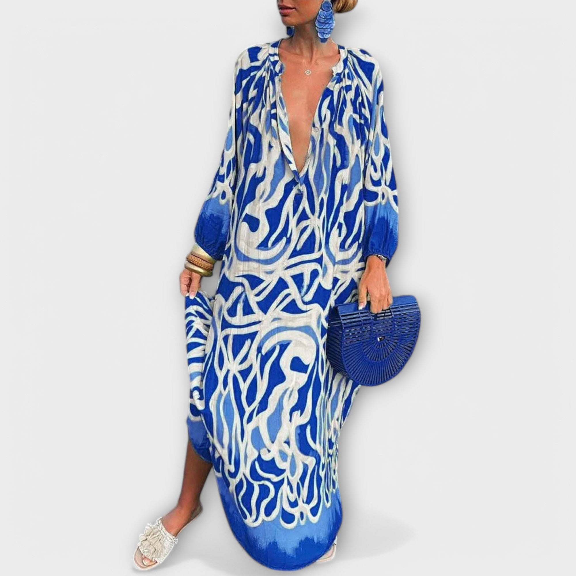 MOREAU LYON | ROBE MAXI À MANCHES LONGUES EN V POUR FEMMES
