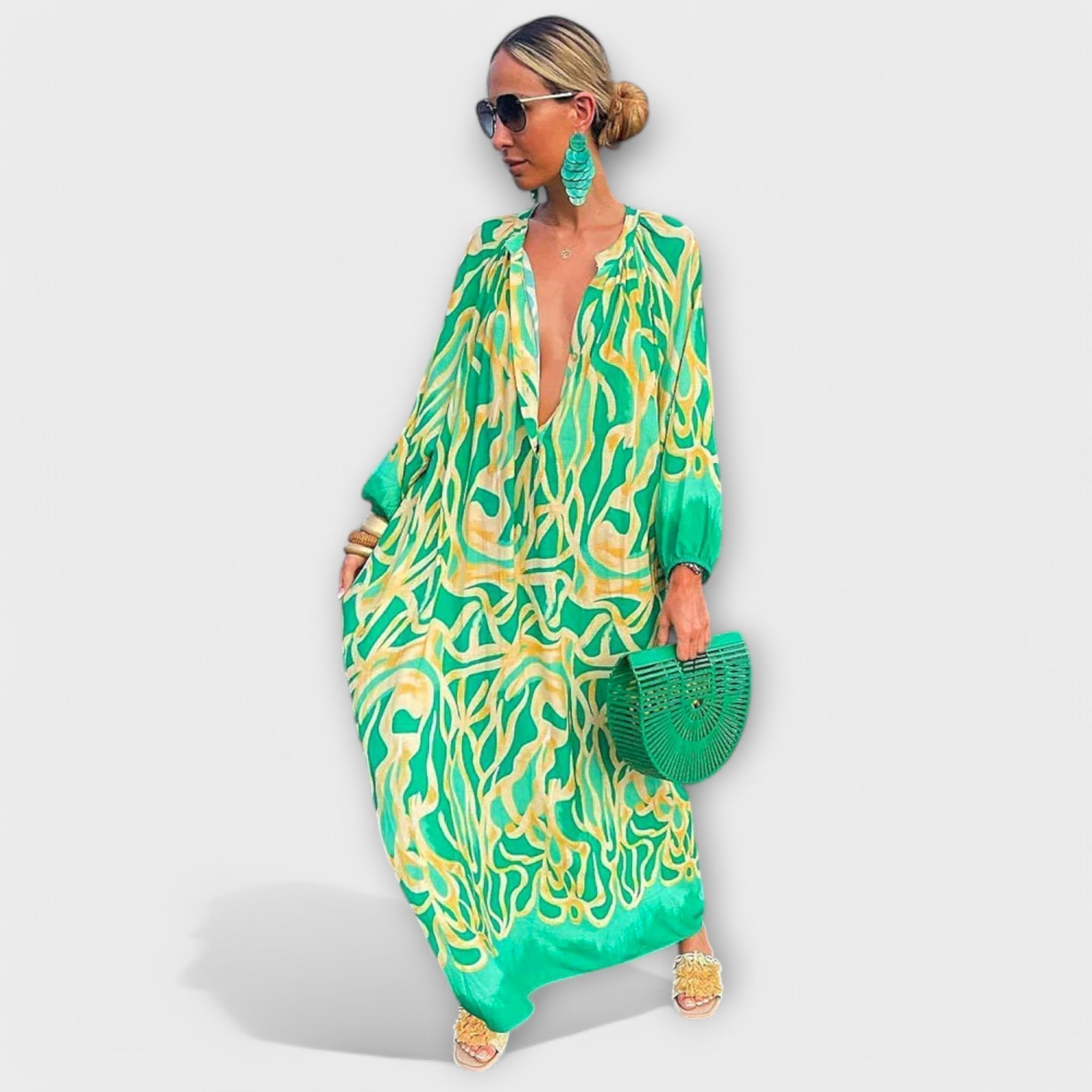MOREAU LYON | ROBE MAXI À MANCHES LONGUES EN V POUR FEMMES