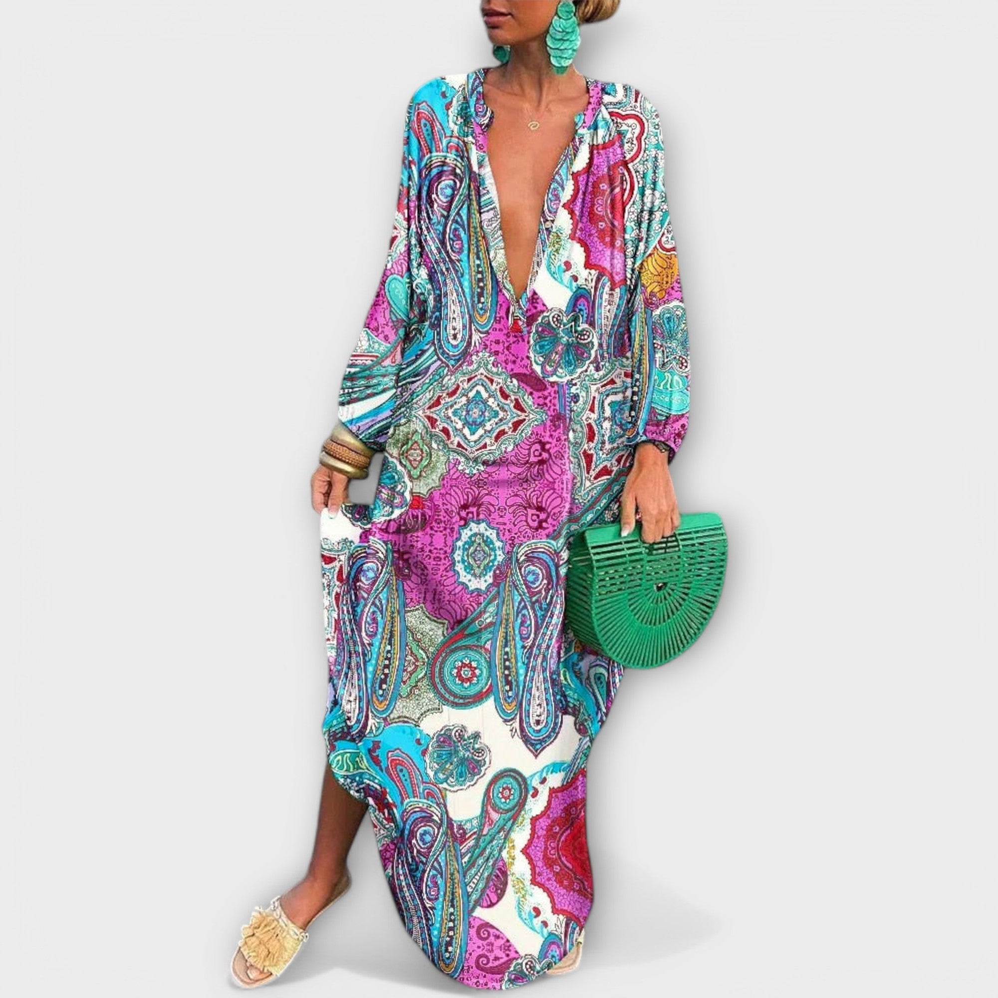 MOREAU LYON | ROBE MAXI À MANCHES LONGUES EN V POUR FEMMES