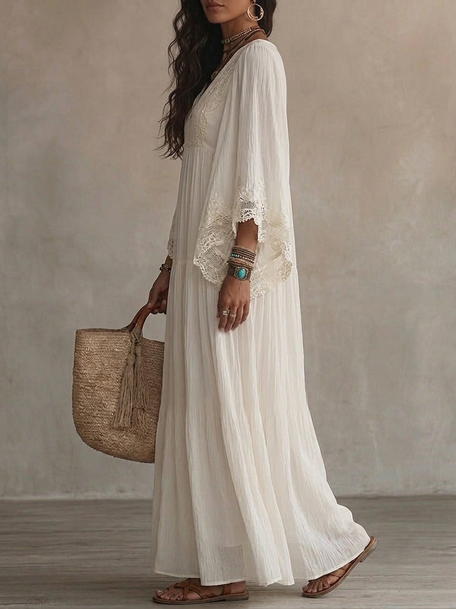 MOREAU LYON | ROBE MAXI AVEC DENTELLE POUR FEMMES