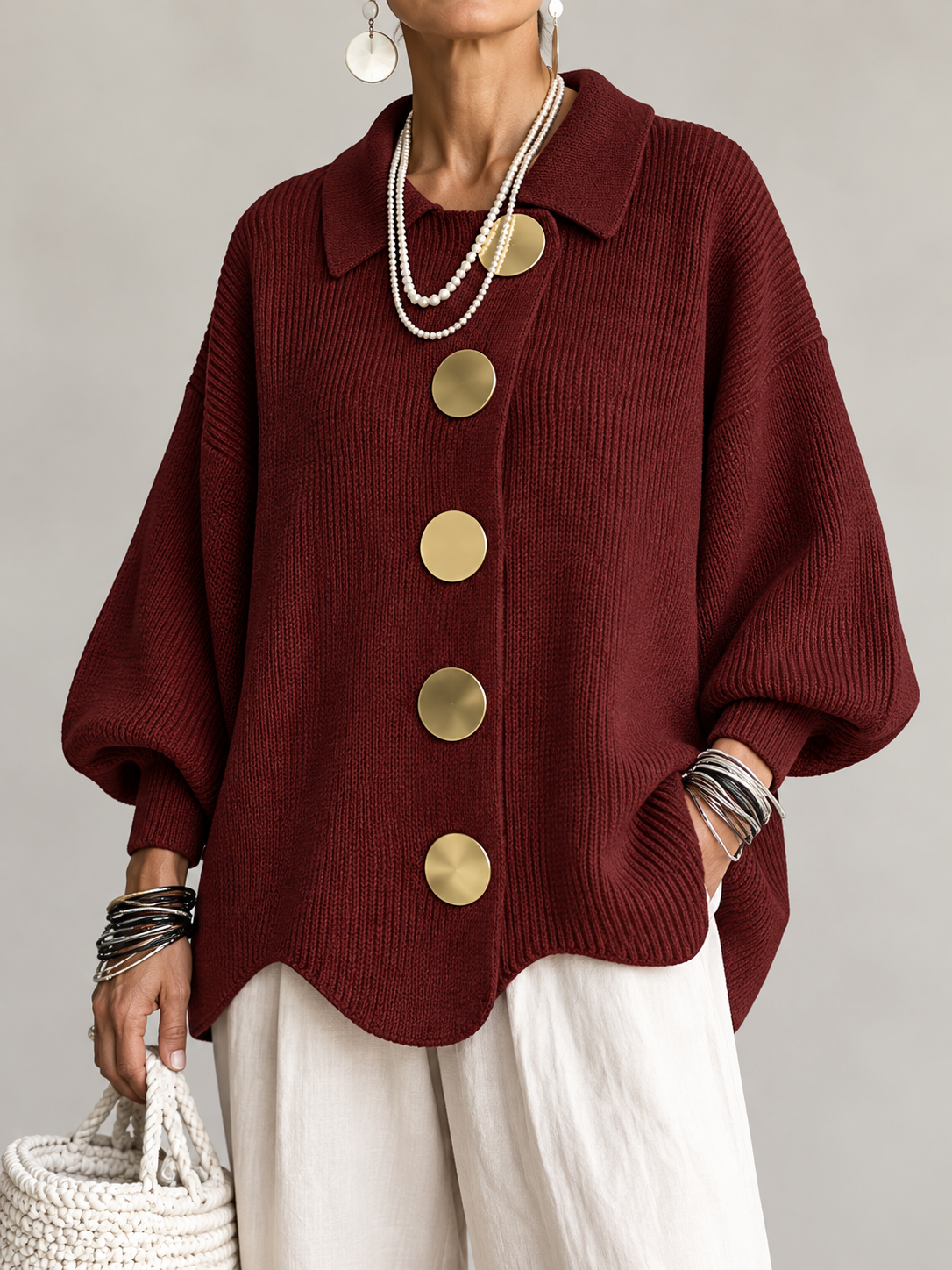 MOREAU LYON | GILET EN TRICOTÉE À COL OVERSIZE POUR FEMMES