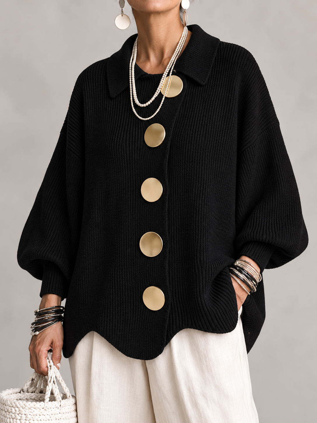 MOREAU LYON | GILET EN TRICOTÉE À COL OVERSIZE POUR FEMMES