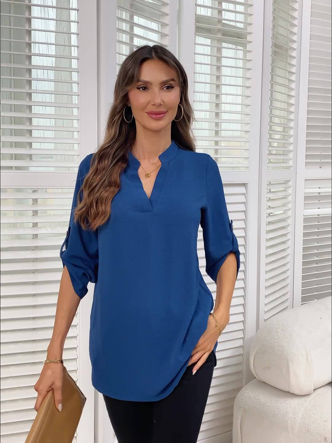 MOREAU LYON | BLOUSE CHIC QUOTIDIENNE COL V À MANCHES 3/4 POUR FEMME