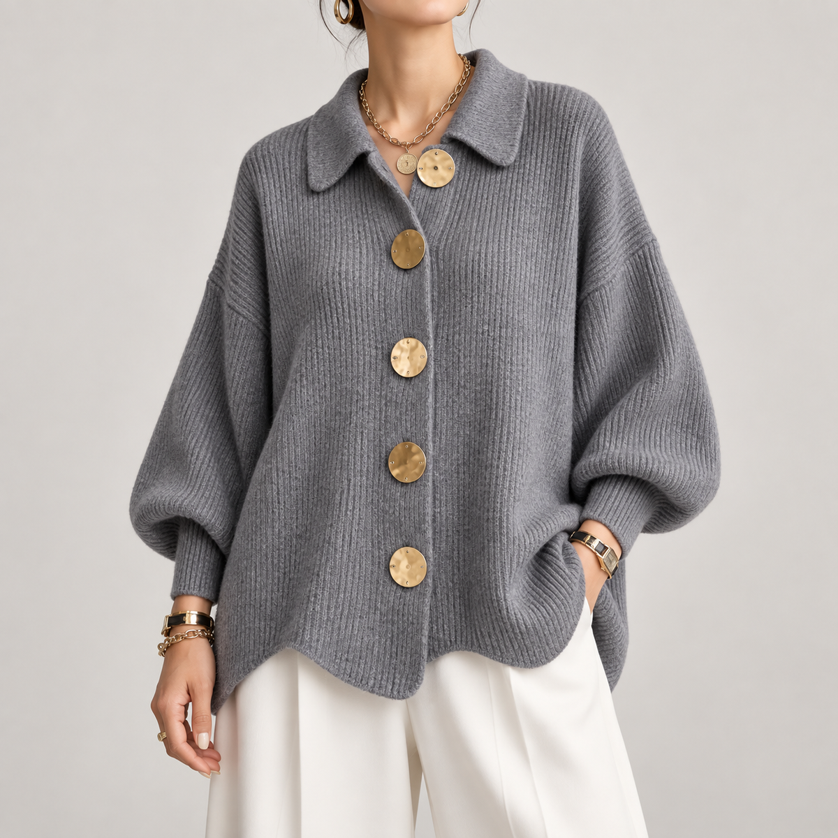 MOREAU LYON | GILET EN TRICOTÉE À COL OVERSIZE POUR FEMMES