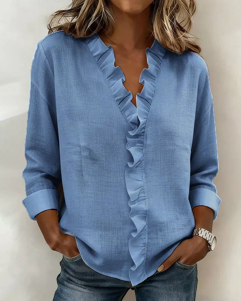 MOREAU LYON | BLOUSE À COL VOLANTÉ EN V POUR FEMMES