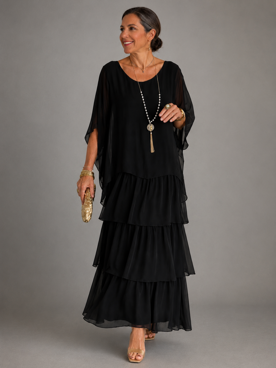 MOREAU LYON | ROBE MAXI EN CHIFFON SUPERPOSÉE POUR FEMMES