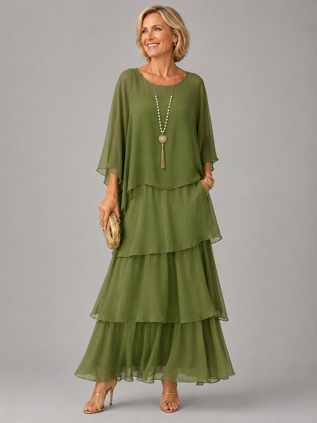 MOREAU LYON | ROBE MAXI EN CHIFFON SUPERPOSÉE POUR FEMMES