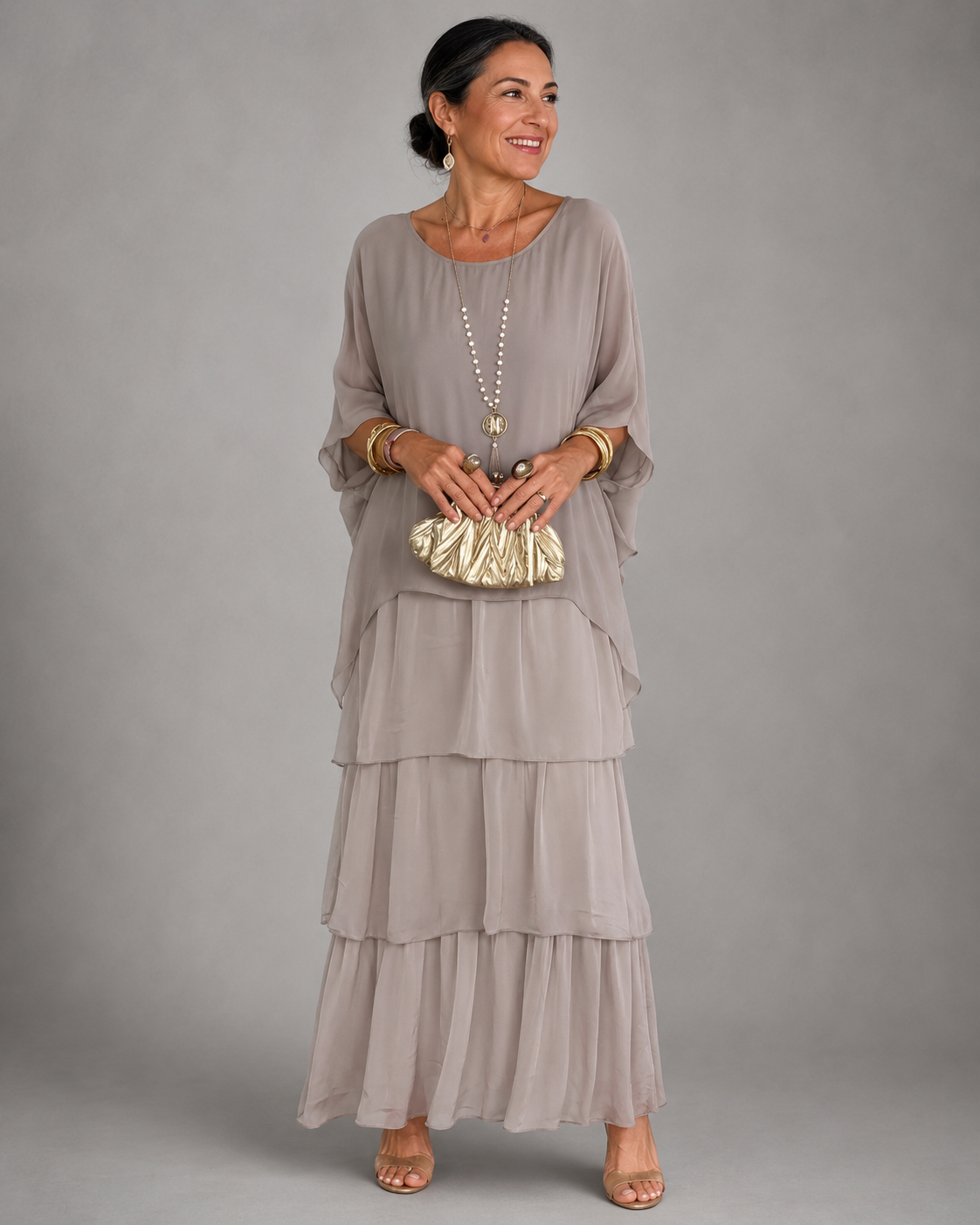 MOREAU LYON | ROBE MAXI EN CHIFFON SUPERPOSÉE POUR FEMMES