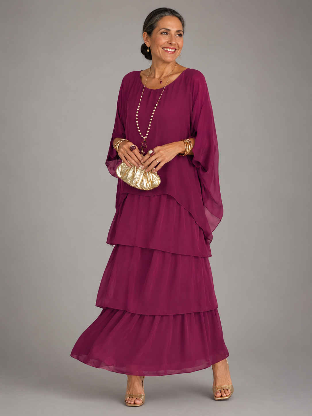MOREAU LYON | ROBE MAXI EN CHIFFON SUPERPOSÉE POUR FEMMES