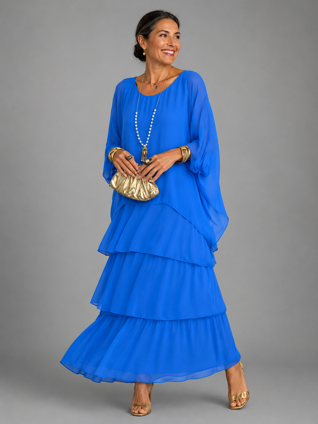 MOREAU LYON | ROBE MAXI EN CHIFFON SUPERPOSÉE POUR FEMMES