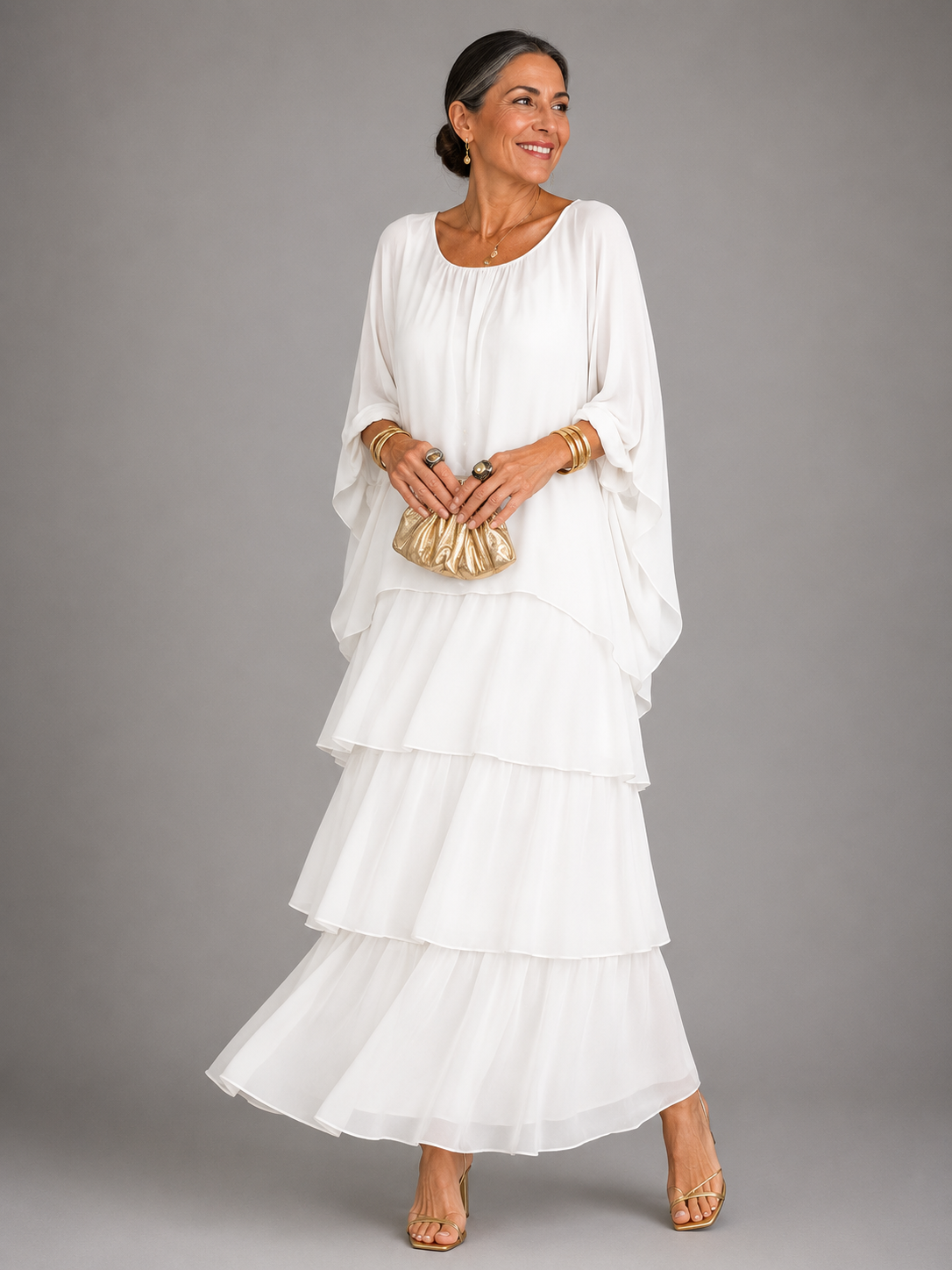 MOREAU LYON | ROBE MAXI EN CHIFFON SUPERPOSÉE POUR FEMMES