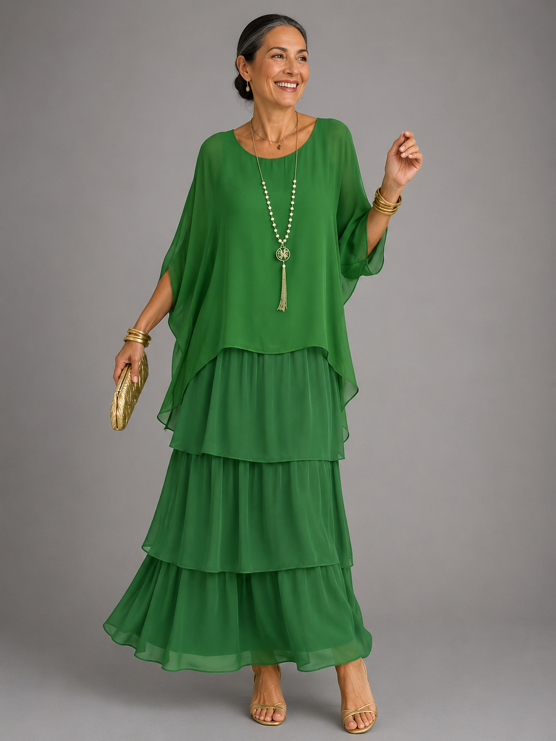 MOREAU LYON | ROBE MAXI EN CHIFFON SUPERPOSÉE POUR FEMMES