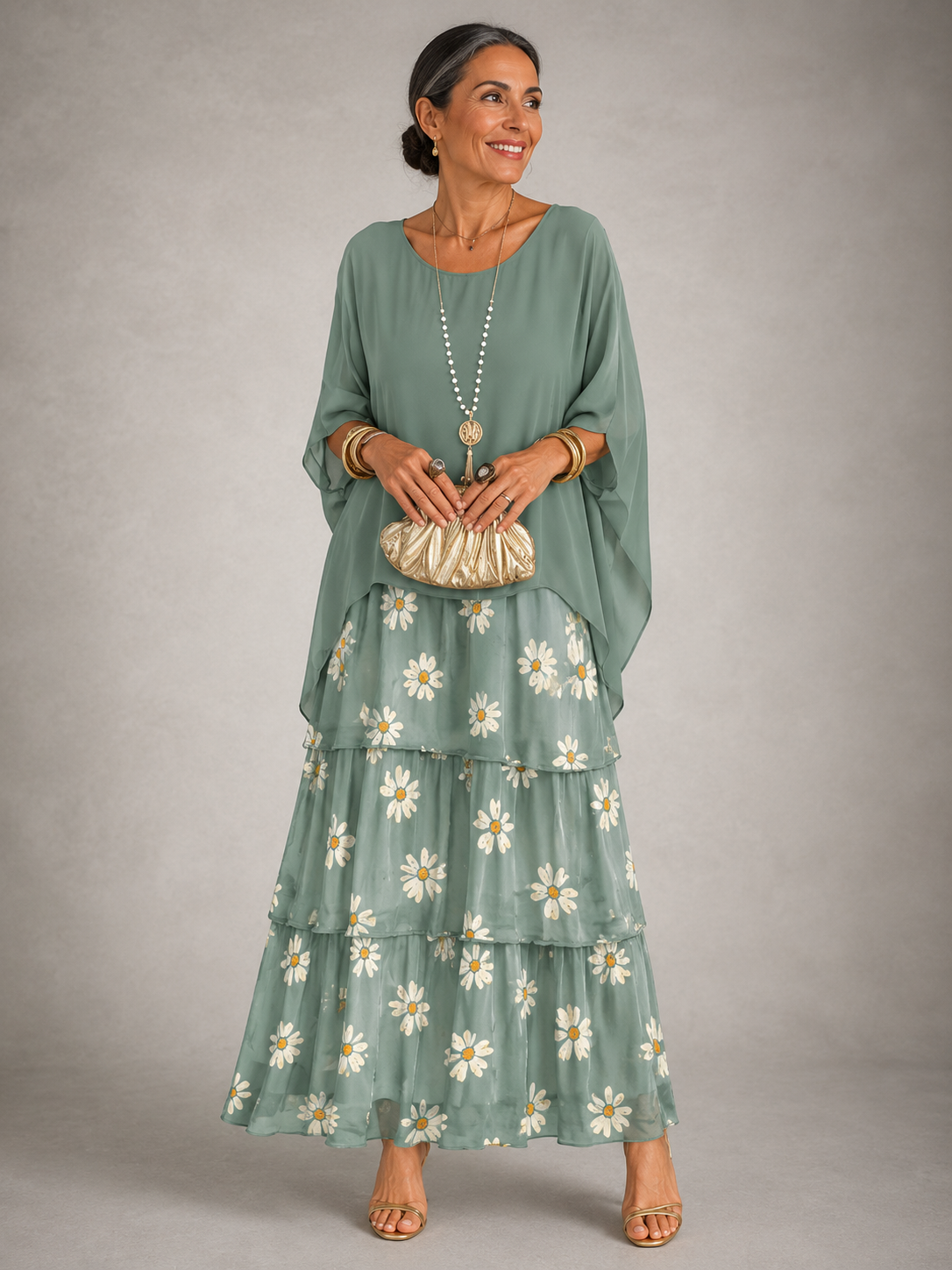 MOREAU LYON | ROBE MAXI EN CHIFFON SUPERPOSÉE POUR FEMMES
