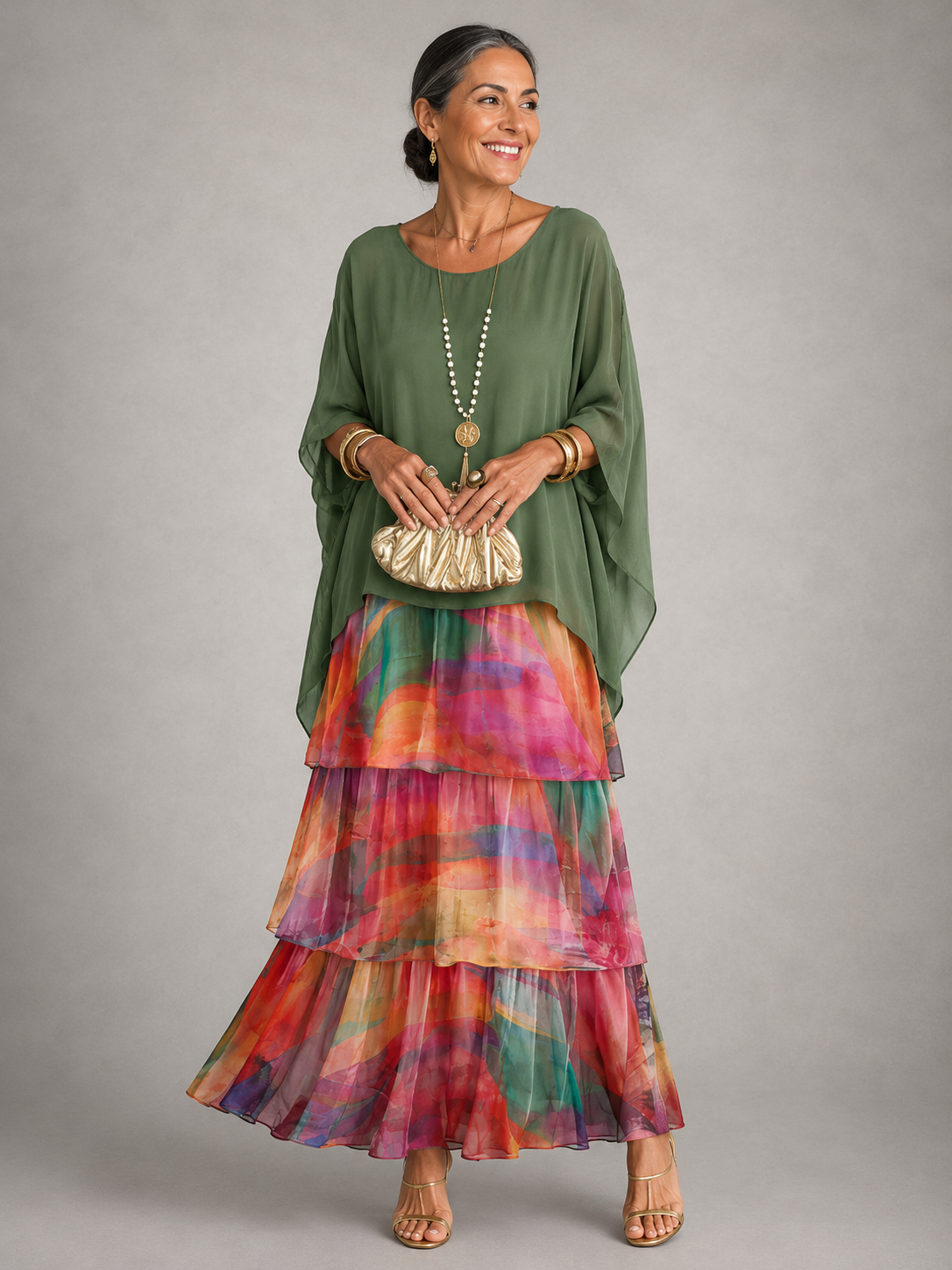 MOREAU LYON | ROBE MAXI EN CHIFFON SUPERPOSÉE POUR FEMMES