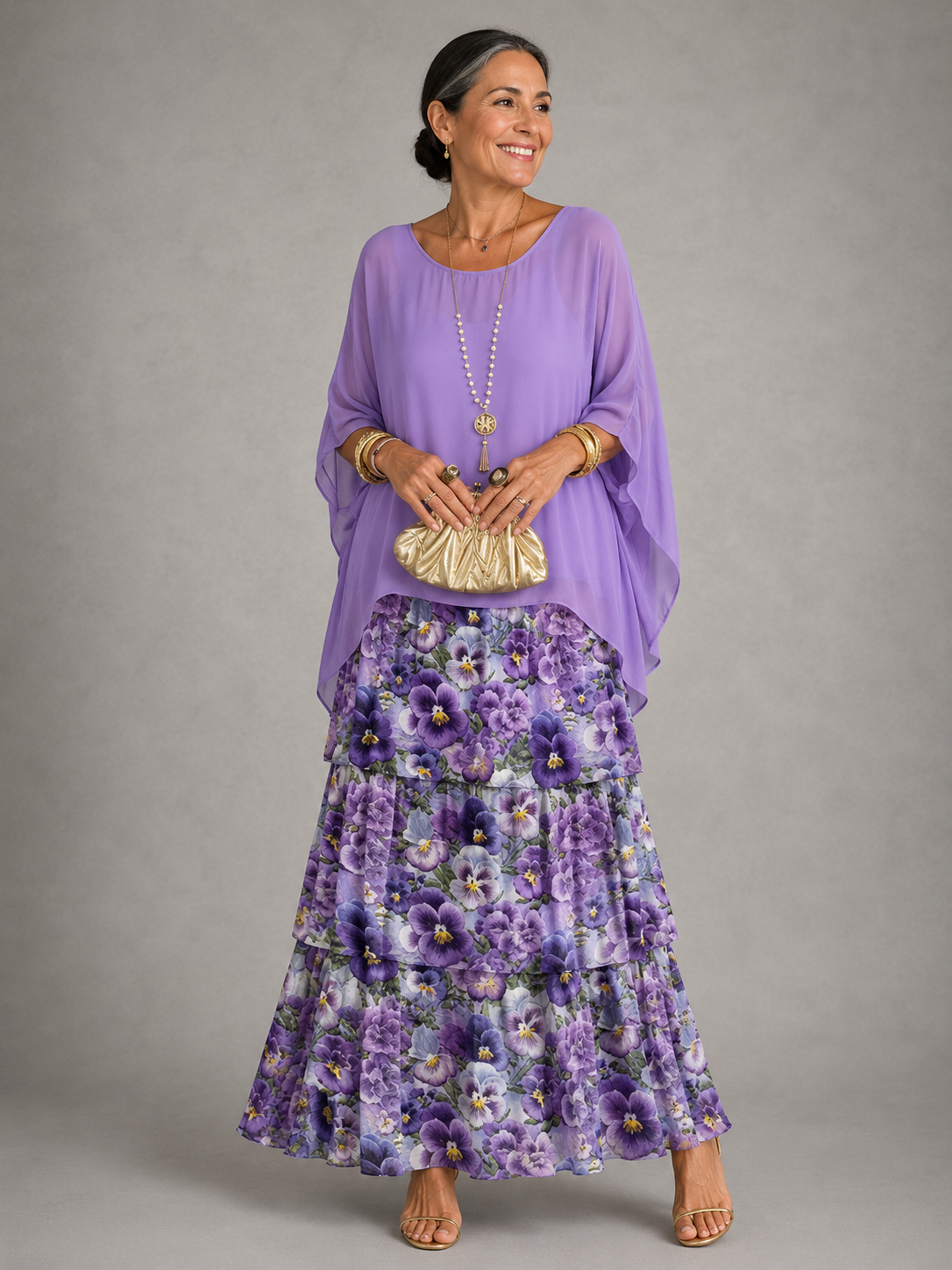 MOREAU LYON | ROBE MAXI EN CHIFFON SUPERPOSÉE POUR FEMMES