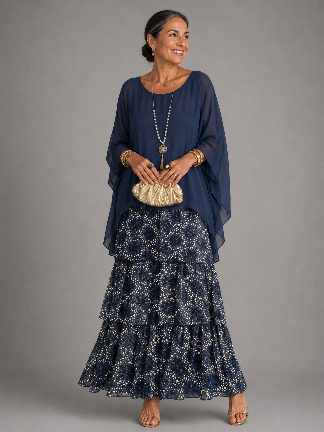MOREAU LYON | ROBE MAXI EN CHIFFON SUPERPOSÉE POUR FEMMES