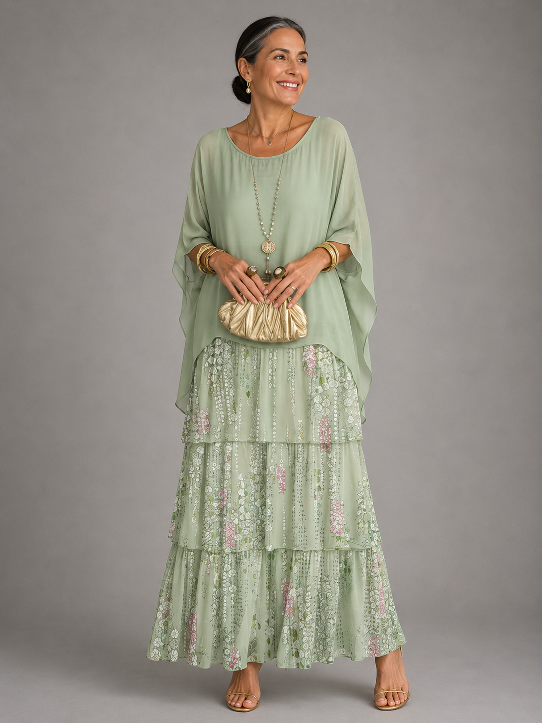 MOREAU LYON | ROBE MAXI EN CHIFFON SUPERPOSÉE POUR FEMMES