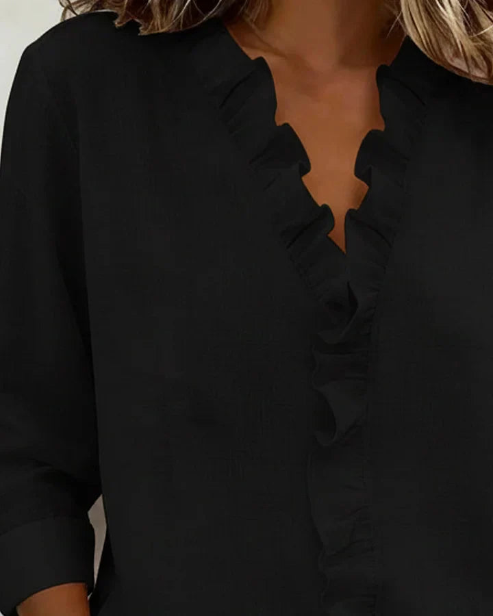 MOREAU LYON | BLOUSE À COL VOLANTÉ EN V POUR FEMMES