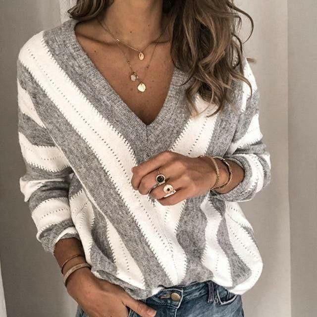 MOREAU LYON | PULL RAYÉ COL V POUR FEMMES