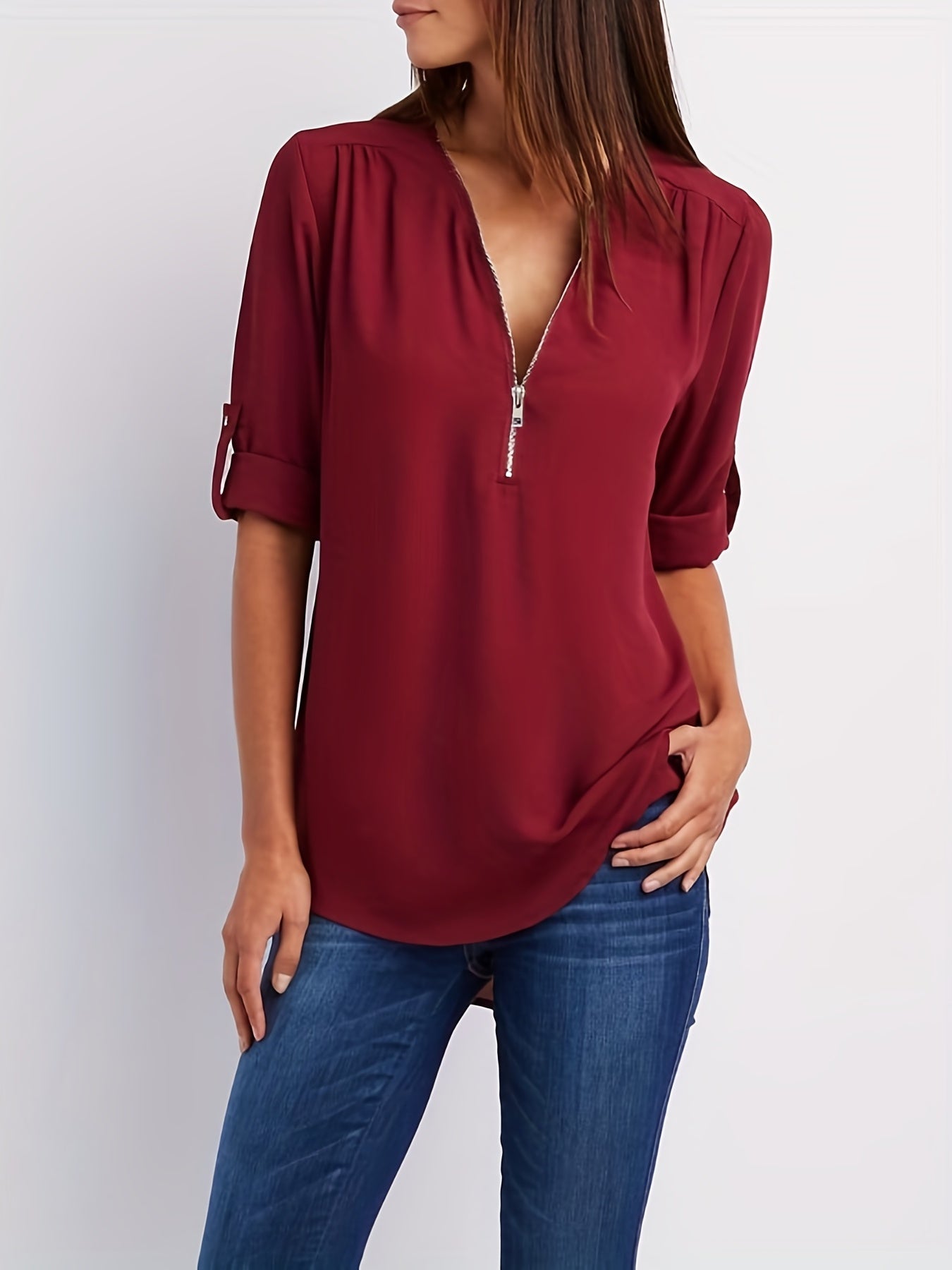 MOREAU LYON | BLOUSE À COL EN V ZIP POUR FEMMES