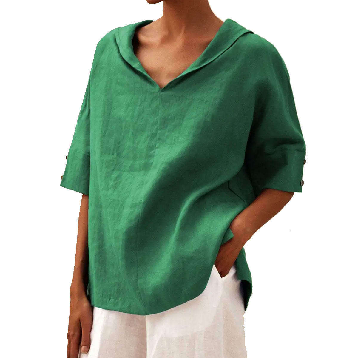 MOREAU LYON | BLOUSE EN LIN À COL EN V POUR FEMMES