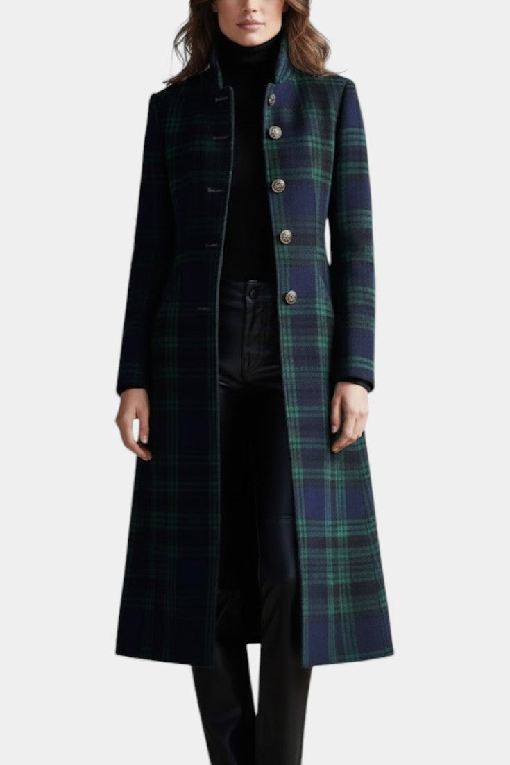 MOREAU LYON | MANTEAU À CARREAUX BLEU-VERT POUR FEMMES