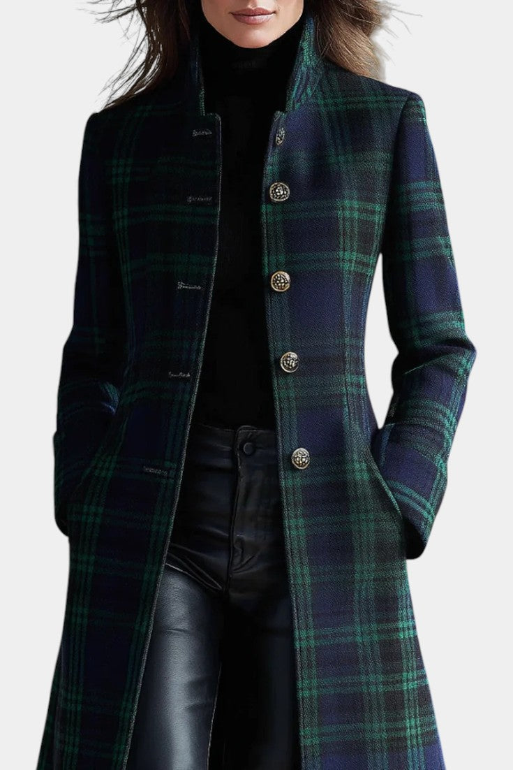 MOREAU LYON | MANTEAU À CARREAUX BLEU-VERT POUR FEMMES