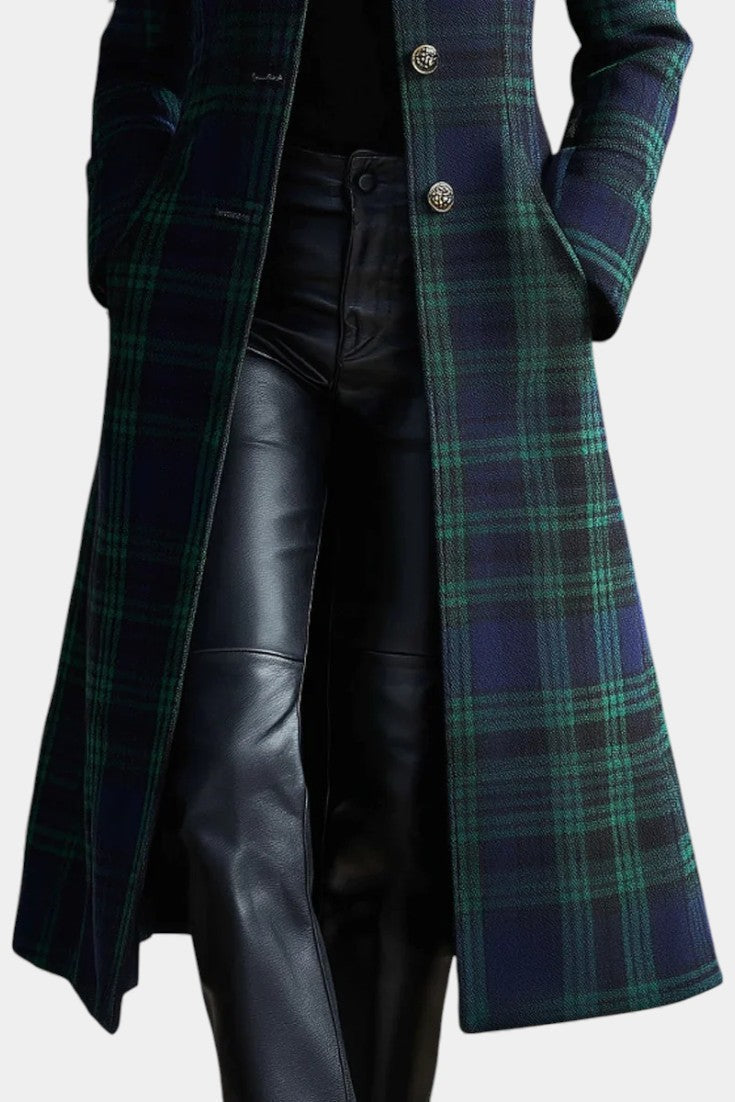 MOREAU LYON | MANTEAU À CARREAUX BLEU-VERT POUR FEMMES