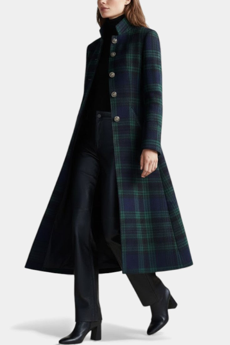 MOREAU LYON | MANTEAU À CARREAUX BLEU-VERT POUR FEMMES