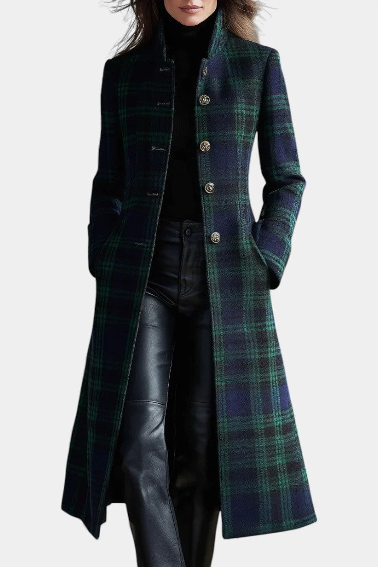 MOREAU LYON | MANTEAU À CARREAUX BLEU-VERT POUR FEMMES