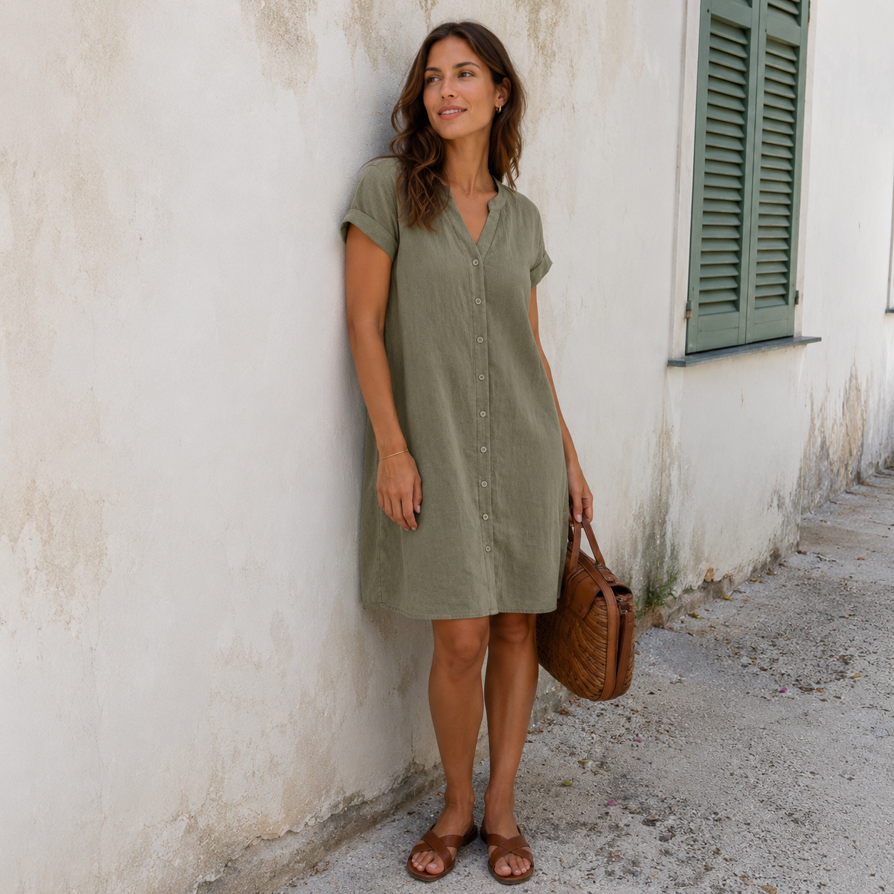 MOREAU LYON | ROBE CHEMISE À COL EN V POUR FEMMES