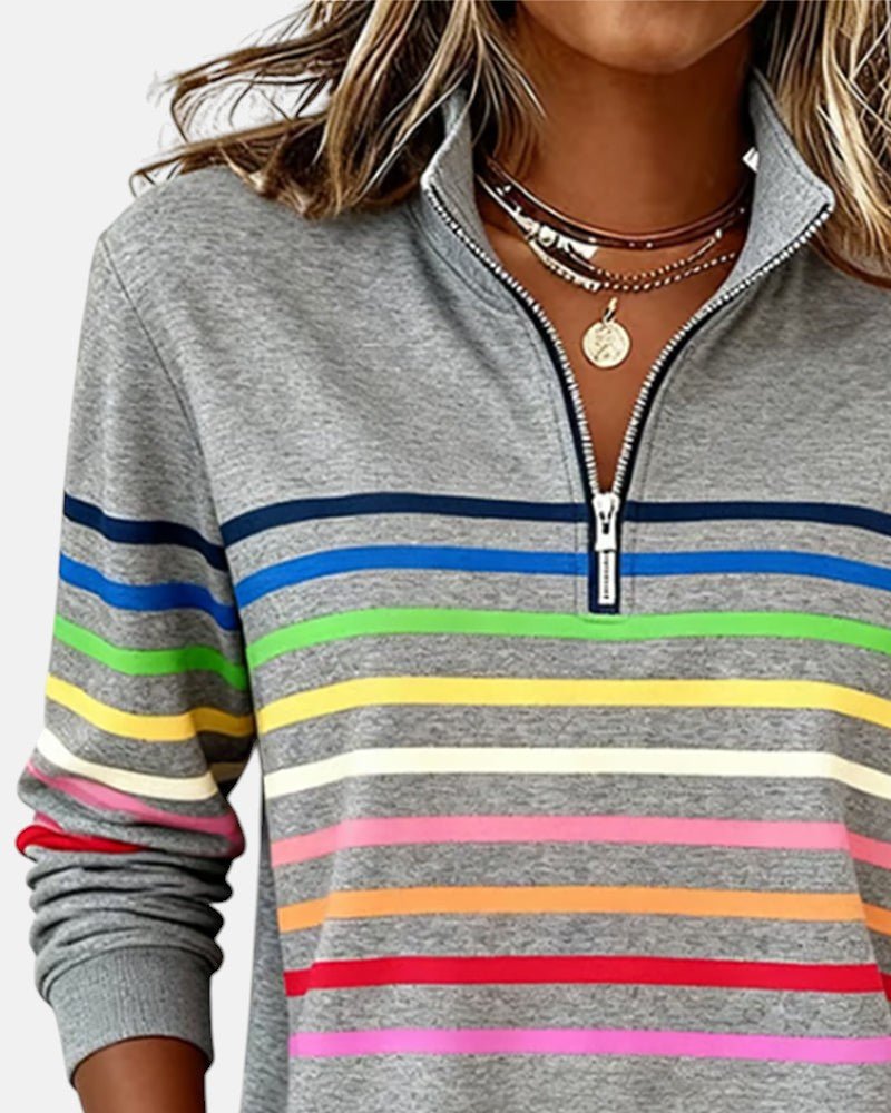 MOREAU LYON | SWEAT-SHIRT À COL ZIPPER QUART DE LONGUEUR RAYÉ POUR FEMMES